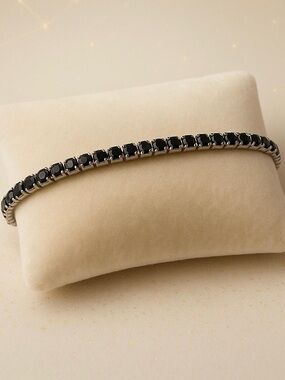 Sterling Silver Tennis Bracelet with Black Stones